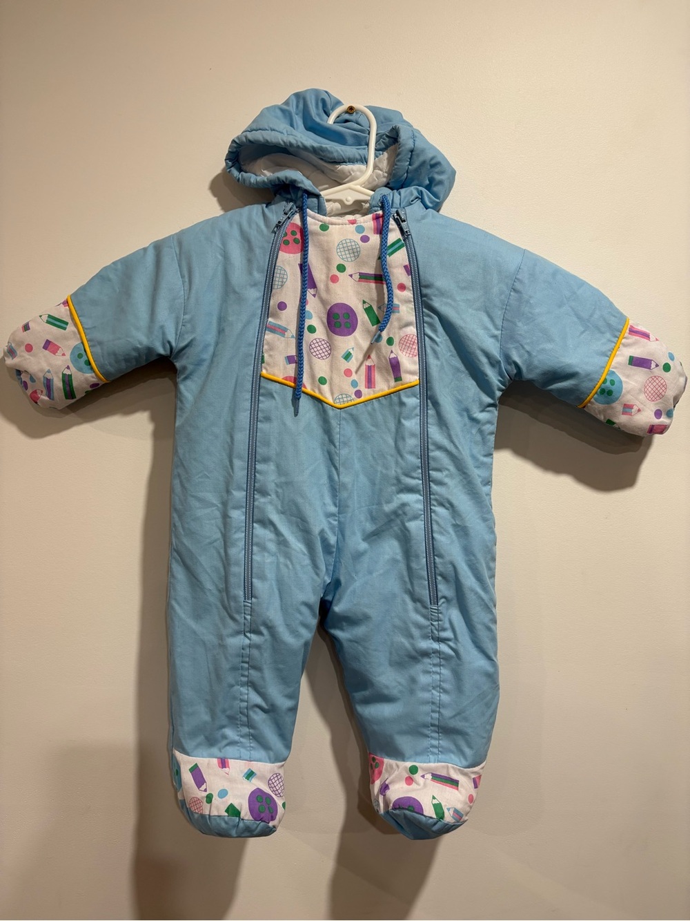 Vintage 80s 90s Made in Canada Baby Snowsuit Bunting Light Blue Retro Pastel
